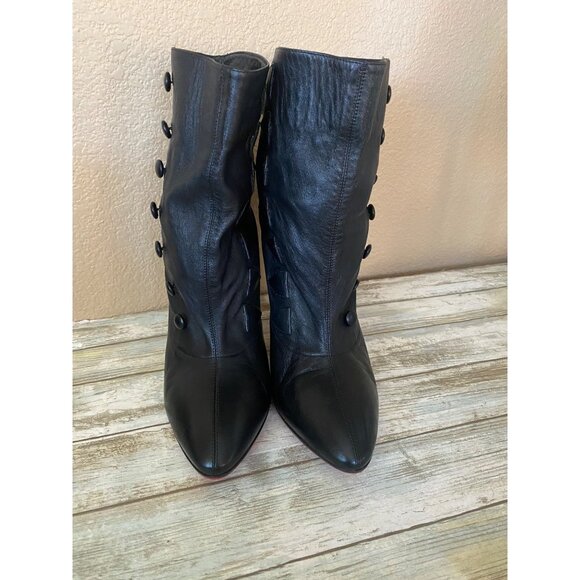 Christian Louboutin French Tutu Black Leather Button Ankle Boots SZ 39.5 - READ - Picture 6 of 16